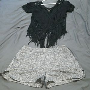 Beautiful BLOUSE WITH GRAY SMOOTH SHORTS